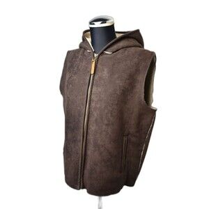 Relativity Faux Brown Suede Hooded Full Zip Sherpa Lined Vest - Women's M